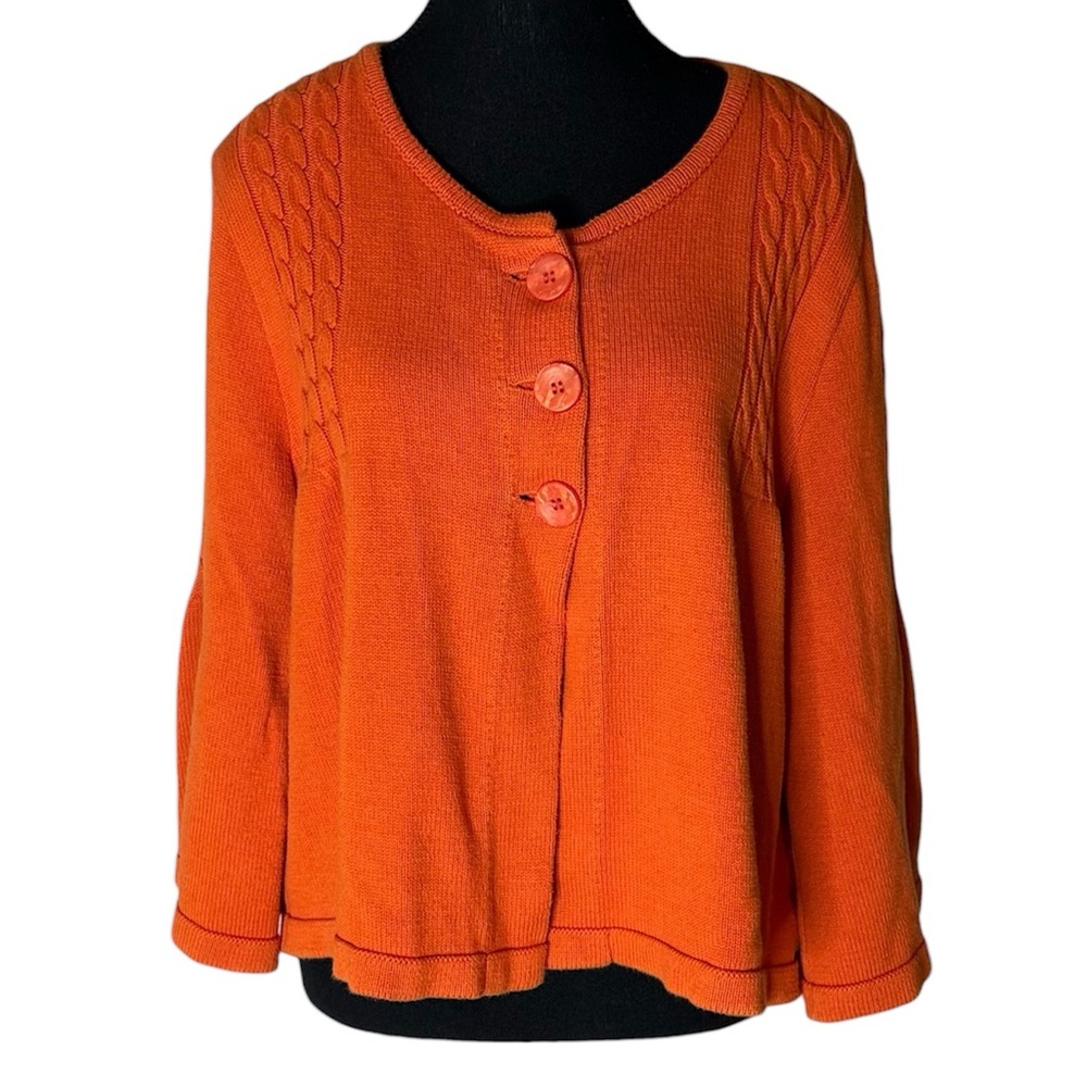 PARKHURST Orange Cable Knit Cardigan Crop Button Front Bell Sleeve Size XL